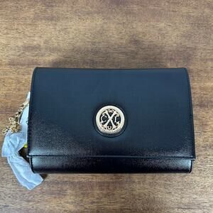 NEW CLX Christian Lacroix Black Paris Caviar Clutch W Detachable Chain Handbag